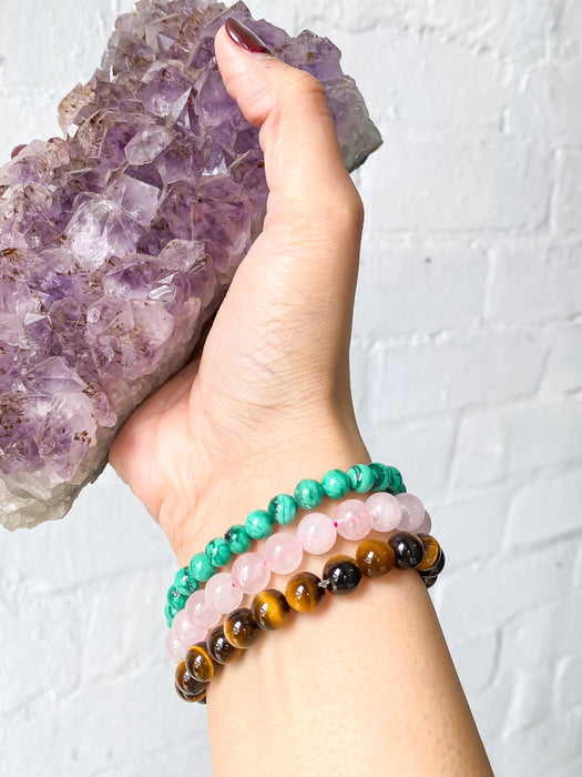 Taurus Bracelet Set : Rose Quartz, Tiger's Eye, and Malachite