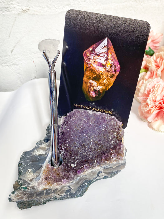 Amethyst Cluster Card Holder with Pen PC4