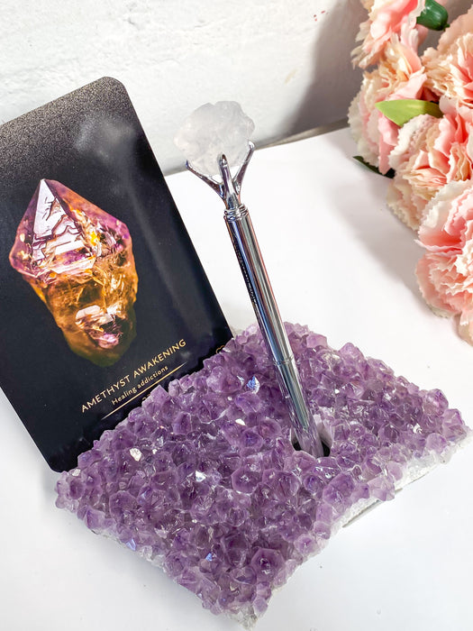 Amethyst Cluster Card Holder with Pen PC7