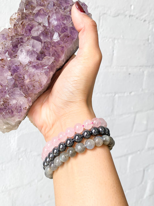 Cancer Bracelet Set : Rose Quartz, Labradorite & Hematite