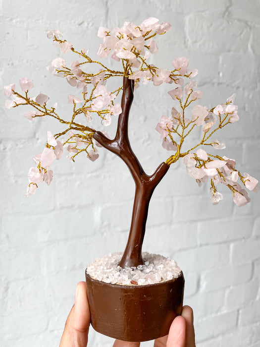 Rose quartz Golden Wire Brown Tree Small