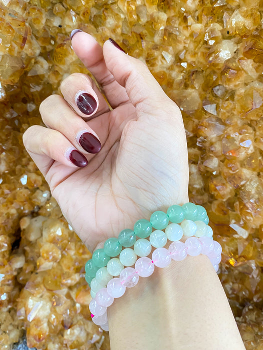 Love Crystal Bracelet Set: Rose Quartz, Moonstone, Green Aventurine