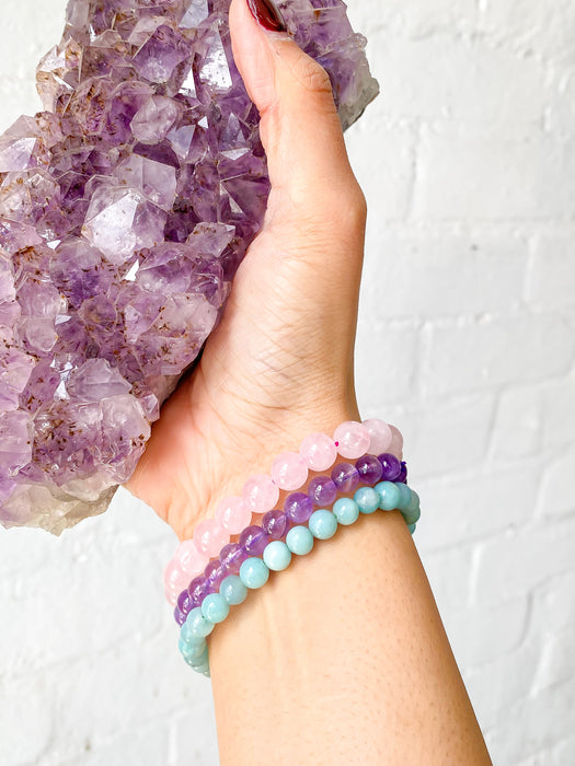 Capricorn Bracelet Set :  Amazonite, Rose Quartz & Amethyst