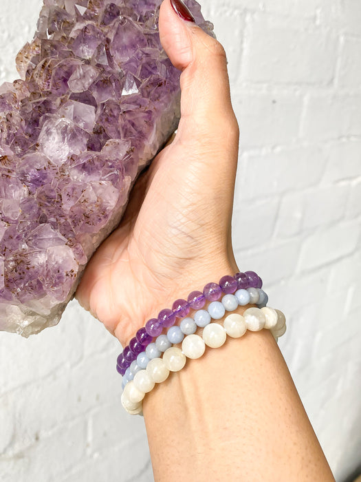 Aquarius Bracelet Set :  Angelite, Amethyst & Rainbow Moonstone