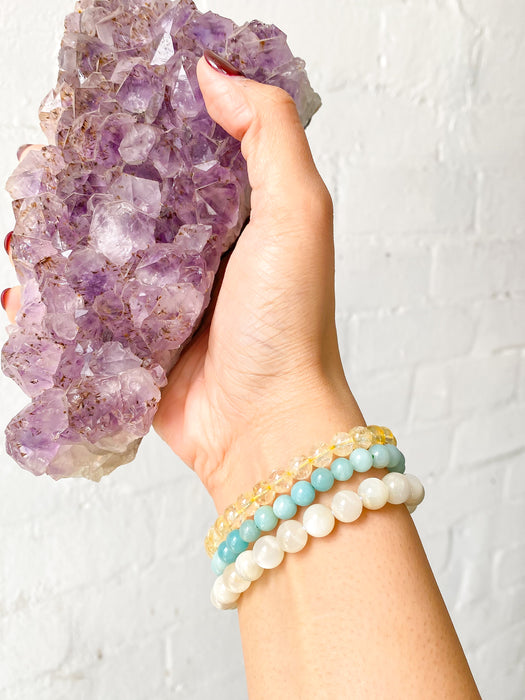 Gemini Bracelet Set : Amazonite, Moonstone & Citrine