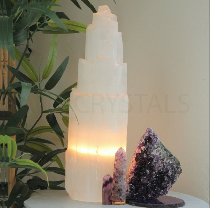 Selenite Lamp with cord 35cm