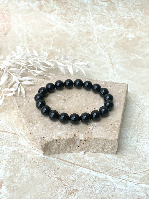 Black Obsidian Round Bead Bracelet 10mm