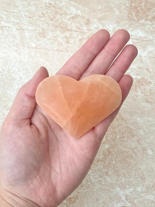 Peach Selenite Heart Medium 1pc