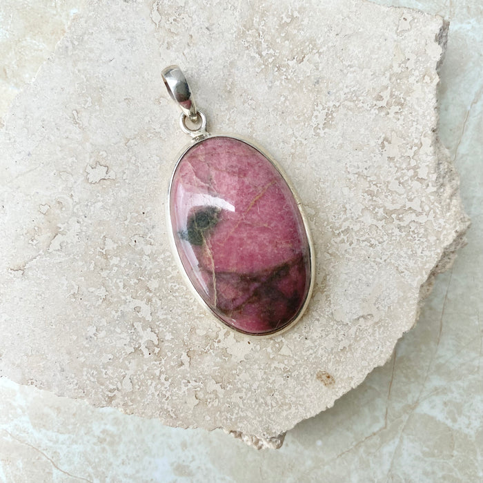 Rhodonite Oval Cabochon Pendant RD01